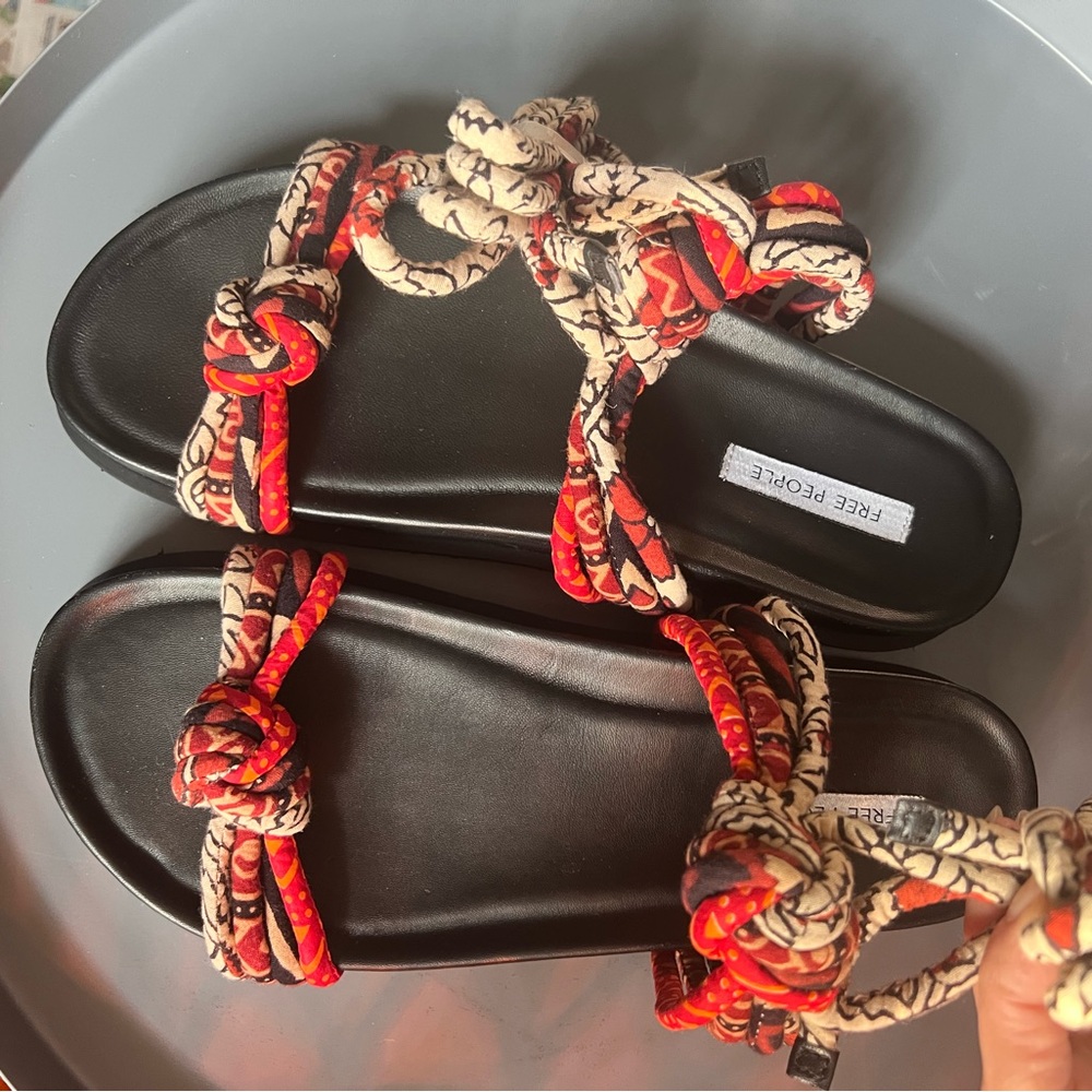 Free People Black and Red Knotted Sandals